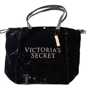 Victoria's Secret Black Velvet Cinch Tote Bag